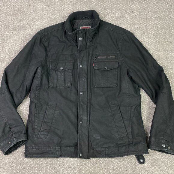 Levi's Jacket Mens Large Black Military Field Canvas Cotton 2 Pocket Quilt Lined - Picture 3 of 16